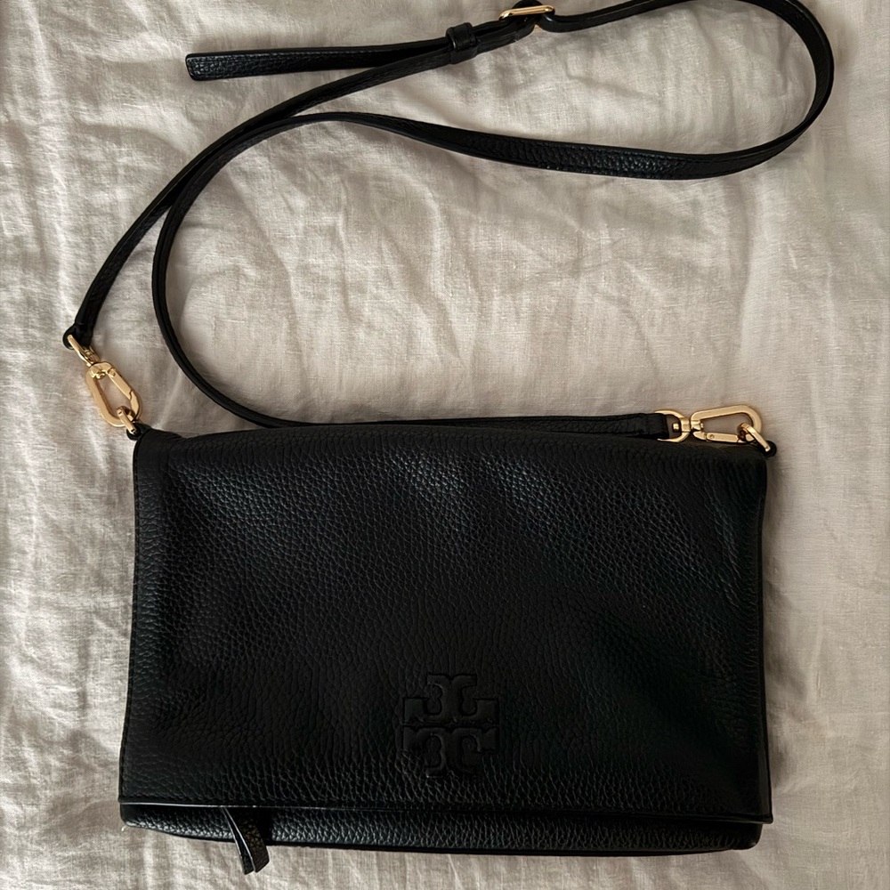 Tory Burch Black Leather Foldover Crossbody Bag